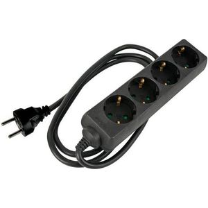 HQ-Power Stekkerdoos, 4 stopcontacten met randaarde (Schuko, type F), kabel 5 m, 3G2.5, met krimpkous voor etikettering, gebruik binnenshuis, zwart