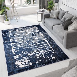 Tapiso Breeze K Vloerkleed Donkerblauw Frame Kleed Tapijt Maat- 160x220