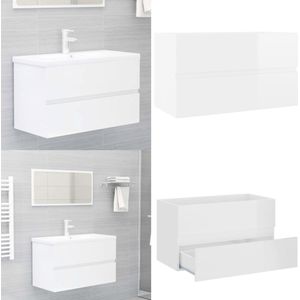 vidaXL Wastafelkast 80x38,5x45 cm bewerkt hout hoogglans wit - Wastafelkast - Wastafelkasten - Gootsteenkast - Gootsteenkasten