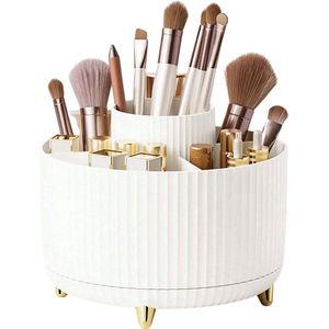 S&E Roterende Make-up Organizer - Cosmetica Organizer Cilinder met Meerdere Compartimenten - Wit