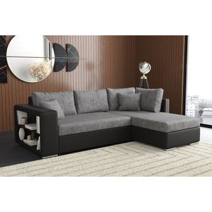 hoekbank johny L- zwart+ grijs- met bed en opbergruimte- hoeksalon johny- seatsandbeds