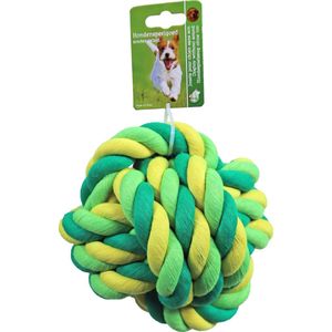 Hondenspeelgoed - touwbal van katoen - Maat: XXL - 17,5 cm - groen/geel