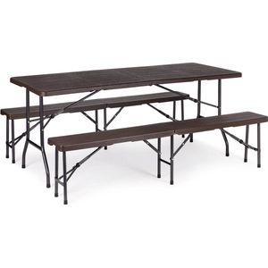 Campingtafel met bankjes - 8 personen - 179x74x74cm - houtlook