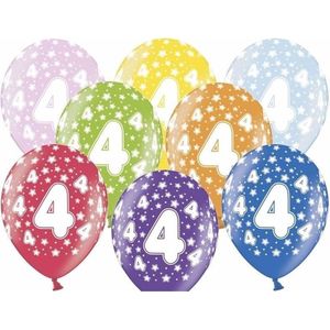 6x stuks verjaardag ballonnen 4 jaar thema met sterretjes - Leeftijd feestartikelen en versiering