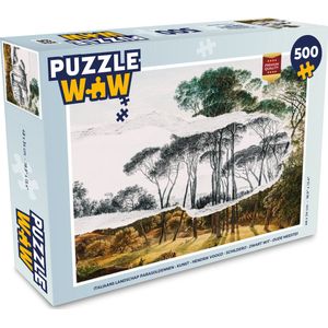 Puzzel Italiaans landschap parasoldennen - Kunst - Hendrik Voogd - Schilderij - Zwart wit - Oude meesters - Legpuzzel - Puzzel 500 stukjes