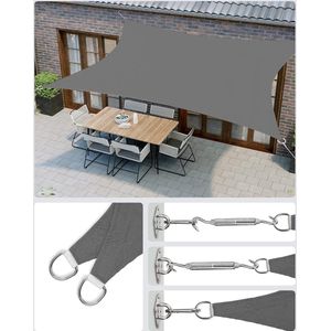 Zonnezeil 2 x 3 m, schaduwzeilen, waterdicht tot minstens 1000 mm waterkolom, 93% UV-bescherming, zonwering van scheurvast polyester, weerbestendig, tuin, balkon, terras, camping, rookgrijs GSH23BK
