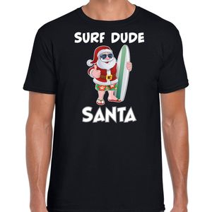 Surf dude Santa fun Kerstshirt / Kerst t-shirt zwart voor heren - Kerstkleding / Christmas outfit S