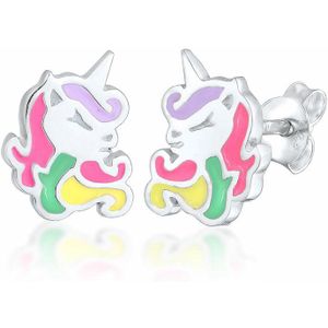 Elli Oorbellen Kinder Steker Oorbellen Eenhoorn Speels met Emaille in 925 Sterling Zilver