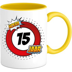 15 Jaar Verkeersbord Mok met teksts-sGrappig Verjaardag Beker Cadeaus-sBedrukte Koffie en Thee Mokkens-sZwarts-s330 ML