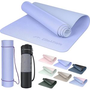 Yogamat, sportmat, fitnessmat, gymnastiekmat, gevoerd en antislip voor fitness, pilates, yogamat, 183 cm x 61 cm x 0,6 cm, trainingsmat incl. transportriem + tas