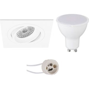 LED Spot Set - Igia - Proma Borny Pro - GU10 Fitting - Inbouw Vierkant - Mat Wit - 6W - Helder/Koud Wit 6400K - Kantelbaar - 92mm