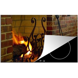 KitchenYeah® Inductie beschermer 81x52 cm - Vuur in een open haard - Kookplaataccessoires - Afdekplaat voor kookplaat - Inductiebeschermer - Inductiemat - Inductieplaat mat
