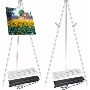2 stuks display-ezel verstelbaar 160 cm wit opvouwbare schildersezel poster metalen schildersezelstandaard voor bruiloftsborden, presentaties, posters, kunstdisplays