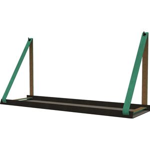 Handles and more -  Stalen wandplank zwart 70cm + leren plankdragers Zeegroen