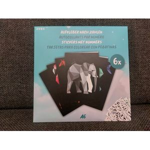 Stickers op Nummer Knutselset A6 – 6 Afbeeldingen | Creatief Puzzelplezier