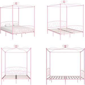 vidaXL Hemelbedframe metaal roze 180x200 cm - Bedframe - Bedframes - Bed - Bedden