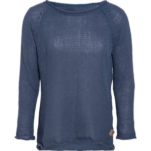 Knit Factory Jasmin Gebreide Dames Trui - Trui dames - Pullover voor de lente en zomer - Zomer trui dames - Damestrui - Duurzaam & milieuvriendelijk - Boothals - Lange mouw - Jeans - 40/42 - 80% Gerecycled katoen