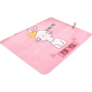 Baby cadeau meisje - Vloerkleed kinderkamer -  Lieve Kat Kroontje - Waterbestendig tapijt baby's - kindertapijt - speelkleed meisje - Roze