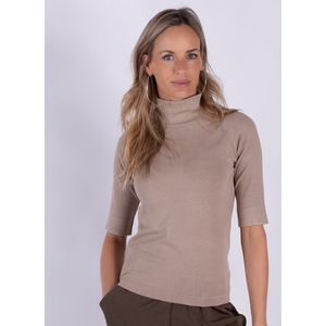 Dames trui beige viscose turtle hals 1/2 mouw - DUBAI.