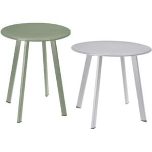 Bijzettafel set voor buiten - licht grijs - mat groen - metaal Ø50 en Ø40