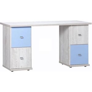 Bureau Met Opberg - Licht Grijs Hout / Blauw Deuren - Son