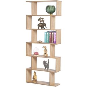 Moderne Boekenkast met Zigzagdesign - 6 Planken voor Woonkamer en Kantoor - Beige