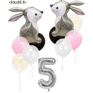 Snoes Bosdier Konijn Sweet Rabbit Ballonnen Set 5 Jaar - Verjaardag Versiering - Kinderfeestje