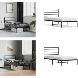 vidaXL Bedframe met hoofdbord metaal zwart 100x190 cm - Bedframe - Bedframes - Eenpersoonsbed - Bed