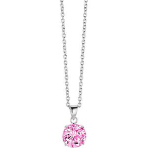 New Bling 9NB 0021 Zilveren collier met hanger - zirkonia rond 10 mm - lengte 40 + 5 cm - zilverkleurig / roze