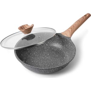 Antiaanbakpan, braadpan met deksel, gecoat, 24 cm, granietpannen, antiaanbakpan, gecoate pan voor gasfornuis, inductie