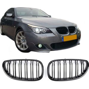 Sportieve Grille geschikt voor BMW 5-Serie E60 en E61 dubbele spijl glans zwart