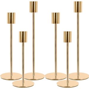 Candlestick 6 Set - Gouden Metalen Kandelaar - Hoge Kandelaar - Elegante Luxe Vintage Decoratie Kaarsen - Kaarsen Zijn Geschikt Voor Feest - Bruiloft - Tafelversieringen - Huisdecoraties Goud