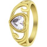 Lucardi Dames vintage ring met hart wit – Maat 63 – 20mm - Ring - Cadeau - Moederdag - Staal goldplated - Goudkleurig