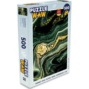 Puzzel Marmer - Goud - Glitter - Groen - Marmerlook - Luxe - Legpuzzel - Puzzel 500 stukjes