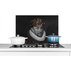 Spatscherm keuken 60x40 cm - Kookplaat achterwand Willem van Oranje - Panterprint - Kunst - Muurbeschermer - Spatwand fornuis - Hoogwaardig aluminium