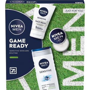 NIVEA MEN Game Ready Skincare Geschenkset Mannen - Cadeau Pakket - Giftset met Douchegel, Face Wash en Gezichtscrème - Cadeauset Verjaardag
