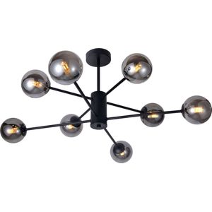 Design zwarte plafondlamp met smoke glas - 8-lichts Idaho
