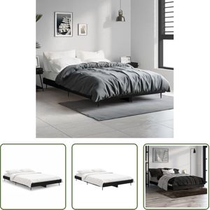 The Living Store Bedframe - Zwarte bewerkt houten en metalen bedframe - 193 x 123 x 20 cm - Geschikt voor 120 x 190 cm matras - Montage vereist