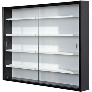 - Verzameldisplaykast - Hangende vitrinekast - Wandvitrinekast - Glazen - Hangende plank - MDF - Zwart/Wit (80x60x95 cm) - Collecty Zwart.