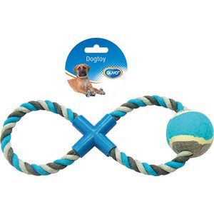 Duvoplus - Speelgoed Voor Dieren - Hond - Knoop Katoen 8- Trekring Met Tennisbal 28cm Grijs/blauw - 1st