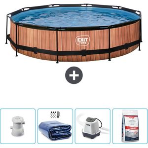 EXIT Rond Wood Frame Zwembad - 360 x 76 cm - Inclusief Pomp Solarzeil - Zoutwatersysteem - Zwembadzout - Nu extra voordelig