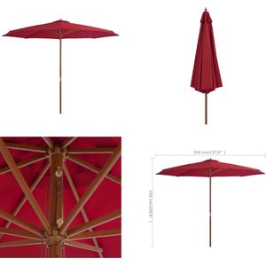 vidaXL Parasol met houten paal 350 cm bordeauxrood - Parasol - Parasols - Buitenparasol - Buitenparasols
