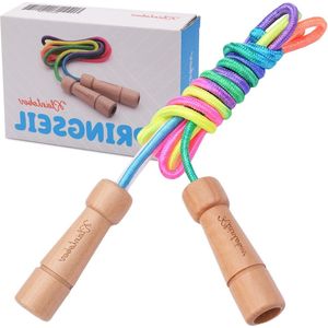 Premium springtouw voor kinderen - 220 cm verstelbaar - regenbooghandleiding - oorkonde voor motivatie springtouw