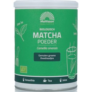 Mattisson - Biologische Matcha Poeder - Gemalen Groene Thee, Matcha Thee, Theeplant Camelia Sinensis - 125 Gram