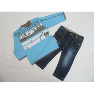 dirkje , jongens , kledingset , tshirt lange mouw , blauw + jeans , 74 -9 maand