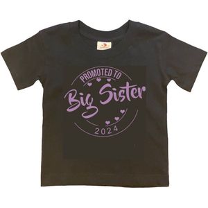 Shirt Aankondiging zwangerschap Promoted to Big Sister 2024 | korte mouw | Zwart/lila | maat 134/140 zwangerschap aankondiging bekendmaking Baby big sis sister