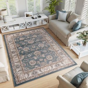 Tapiso Colorado Vloerkleed Beige Zwart Woonkamer Bloemen Tapijt Maat- 140x200