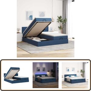 vidaXL Ottoman bed met matrassen en LED's 200x200cm stof blauw