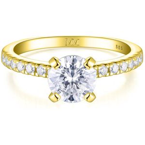 Finesse - 14k Geelgouden Moissanite Verlovingsring met Zijstenen - 1.2 karaat
