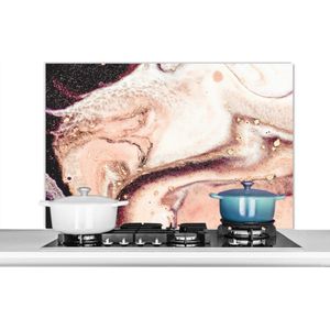 Spatscherm keuken 100x65 cm - Kookplaat achterwand Steen - Marmer print - Edelsteen - Abstract - Natuur - Roze - Muurbeschermer - Spatwand fornuis - Hoogwaardig aluminium